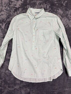 Merona Mint Green Button-Front Shirt With Swimmer Print  Cotton Womens Size L